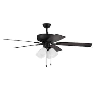 Pro Plus-114 52 in. Indoor Dual Mount Flat Black Ceiling Fan with 4-Light White Glass LED Light Kit