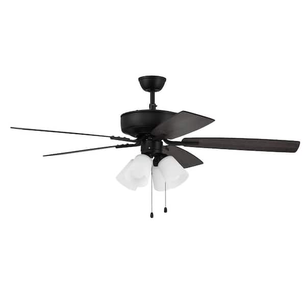 CRAFTMADE Pro Plus-114 52 in. Indoor Dual Mount Flat Black Ceiling Fan with 4-Light White Glass LED Light Kit