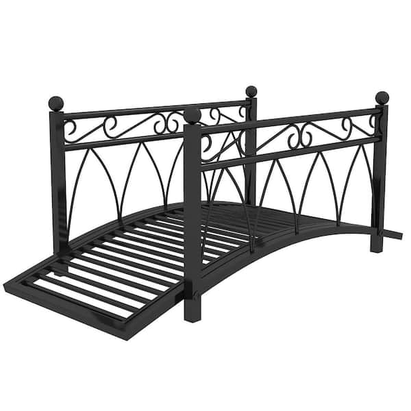 Outsunny 3.3 ft. Metal Garden Bridge with Safety Siderails Weather-Resistant Black Vintage Style Zen Bridge