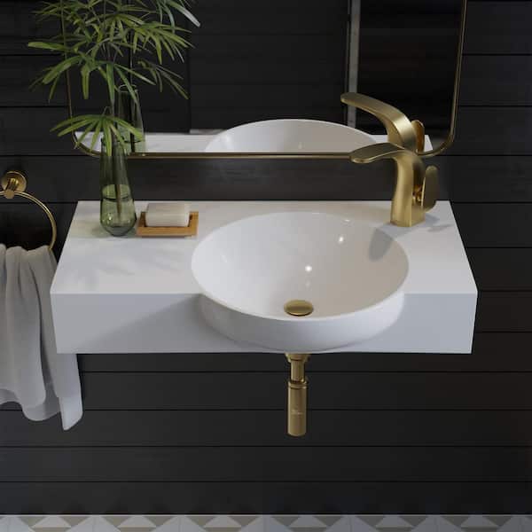 Swiss Madison Chateau 29.31 in. Right Side Faucet Wall-Mount Ceramic Rectangular Bathroom Vessel Sink in Glossy White