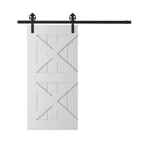 83 in. x 40 in. Double X Panel, Grey Wood Barn Door with Solid Core and Hardware Included