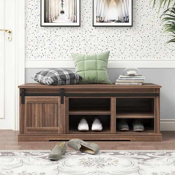 39.4 Faux Leather Upholstered Entryway Bench with Storage Shoe Cabinet  3-Door