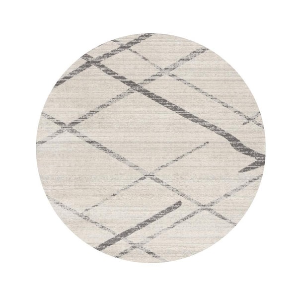 HomeRoots Beige and Gray 5 ft. Round Abstract Area Rug