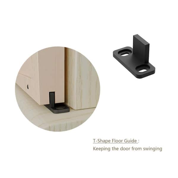 6 ft./72 in. Mini Black Steel Bent Strap Sliding Barn Door Track and Hardware Kit for Double Doors with Floor Guide