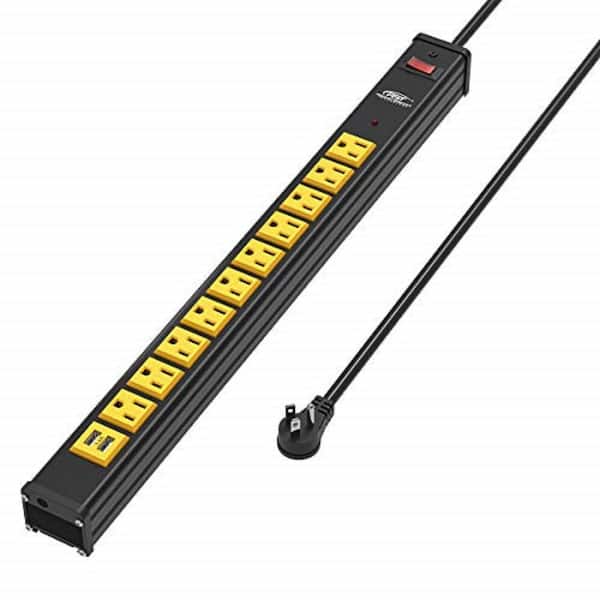 Lukyamzn 6 ft. Extension Cord 10-Outlet Heavy Duty Power Strip Surge Protector in Black with USB Ports and Mounting Brackets