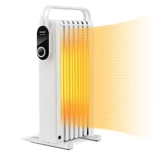 1500-Watt White Electric Oil-Filled Radiator Heater Space Heater with Foldable Rack