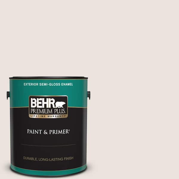 BEHR PREMIUM PLUS 1 gal. #ECC-58-2 Earthly White Semi-Gloss Enamel Exterior Paint & Primer