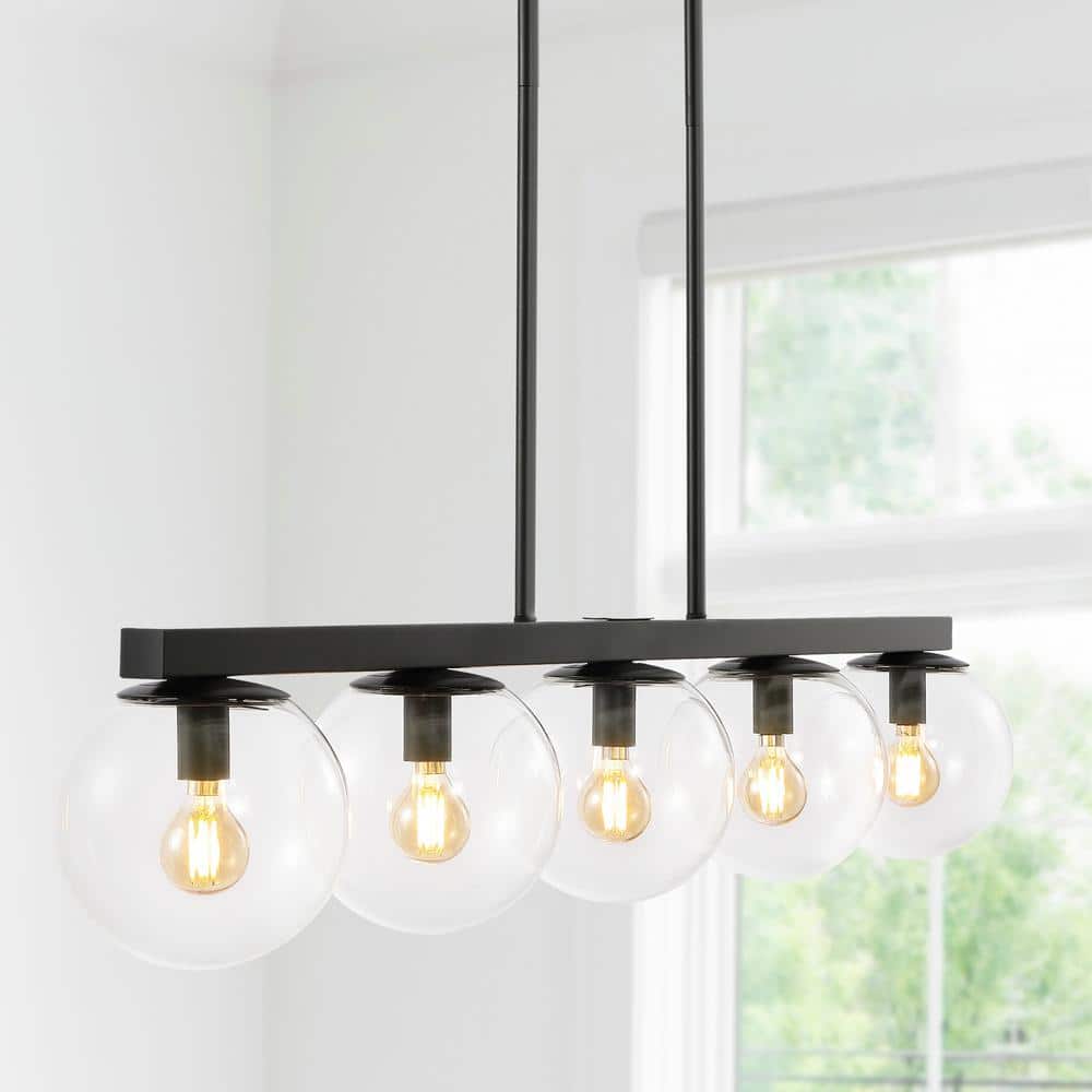 Luca Parisian 45.5" Black Glass Globe Linear LED Pendant Light