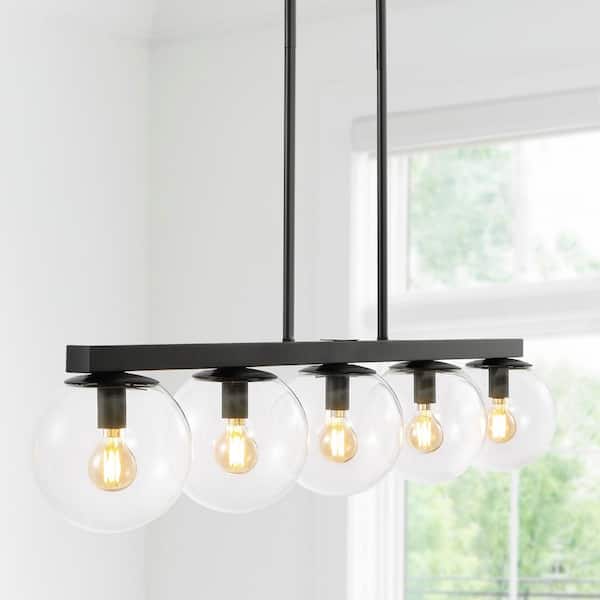 JONATHAN Y Luca Parisian 45.5 in. 5-Light Black Modern Glam Iron Globe Linear LED Pendant
