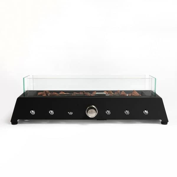 COOLSHARK 28 in. Outdoor Portable Propane Fire Pit, Tabletop Fire Pit with Quick Connect Joint, Glass Wind Guard and Lava Rock