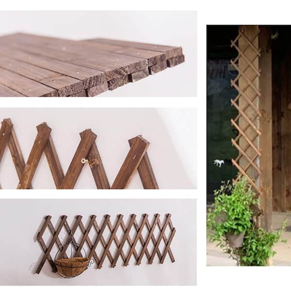 OGETFUUR 12.8 in. H x 67.2 in. W Expandable Wooden Lattice Wall, Plant Garden Trellis for Outdoor Climbing Plants (2-Pack)