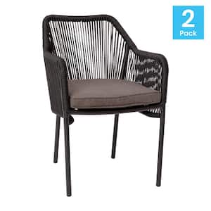 Black Aluminum Outdoor Lounge Chair in Gray Set of 2