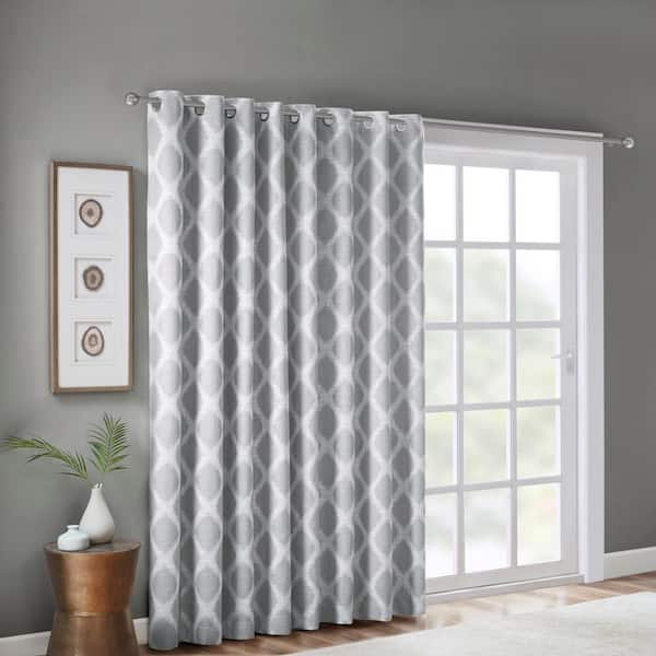 Madison Park Kagen Grey Printed Ikat Patio 100 in. W x 84 in. L Blackout Grommet Top Curtain