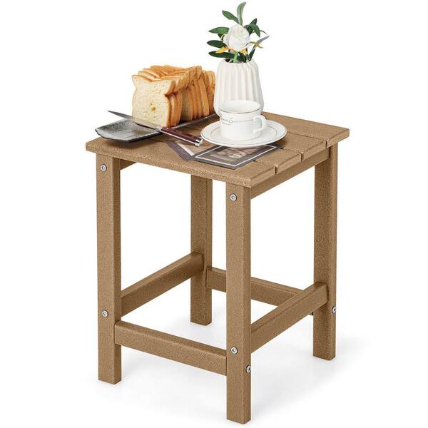 Unbranded Outdoor 14 in. Square Weather-Resistant Adirondack Side Table, Brown