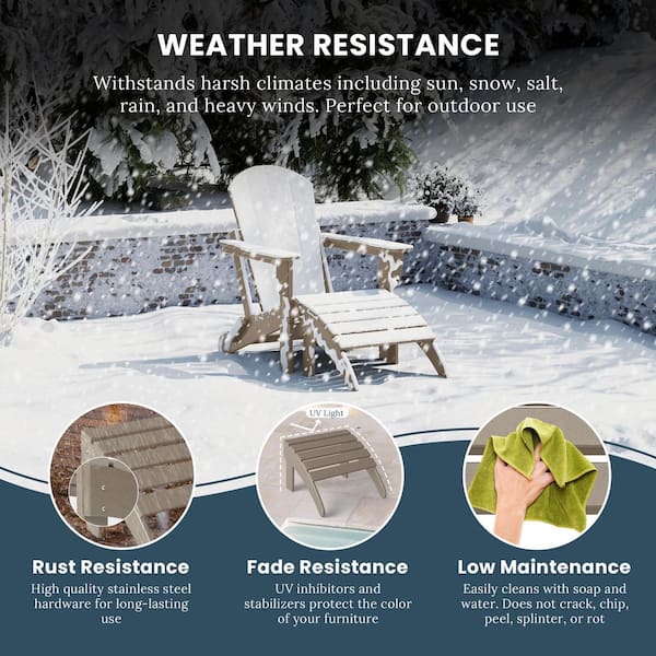 District Weathered Wood Outdoor Plastic Adirondack Chair Folding Ottoman