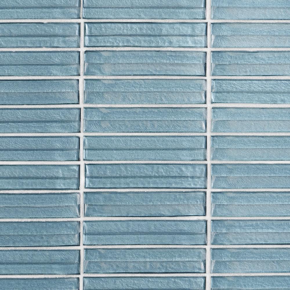 Steel Blue Polished Glass Mosaic Wall Tile
