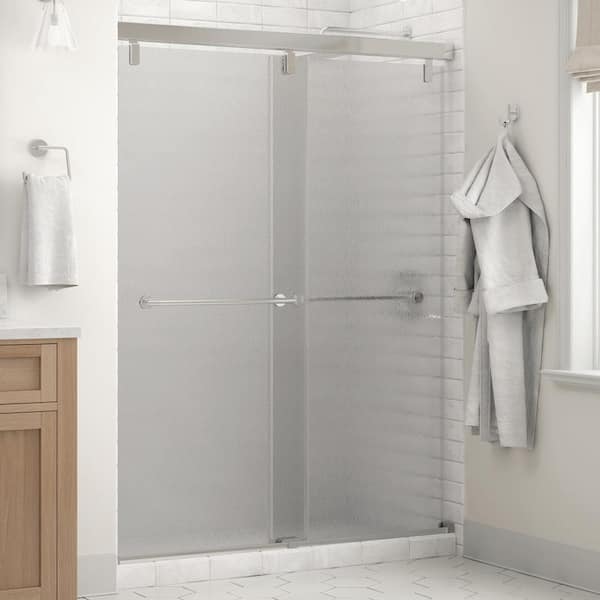 Delta Crestfield Mod 50-1/8 to 58-1/2 in. W x 71-1/2 in. H Soft-Close Frameless Sliding Shower Door, Chrome, Rain Glass