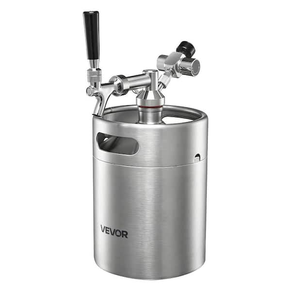 128 oz. Mini Keg Pressurized Growler Tap System 304 Silver Stainless Steel Beer Kit Co2 Regulator, Self-Closing Faucet