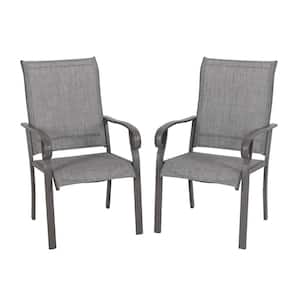 Light Gray Textilene Metal Outdoor Patio Chairs (2-Pack)