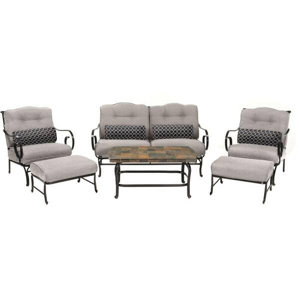 Hanover Oceana 6-Piece Patio Seating Set with a Stone-Top Coffee Table and Silver Lining Cushions
