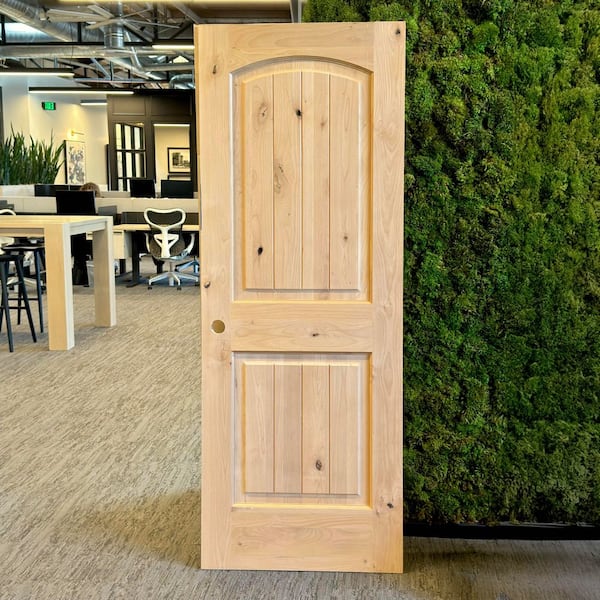 DIY RTA Kit 28 in. x 80 in. Knotty Alder Right-Hand Unfinished V-Groove Wood Single Ready To Assemble Interior Door