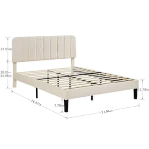 Upholstered Bed Frame, Full Platform Bed Frame with Adjustable Headboard, Strong Wooden Slats Support, Beige