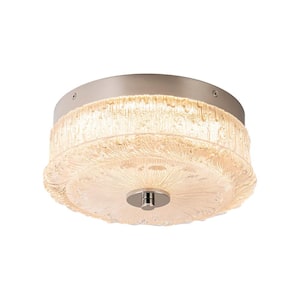 Aarif 10.2 in. 15.5-Watt Mid-Century Modern Chrome Dome Round Dimmable Integrated LED Flush Mount with Glass Shade