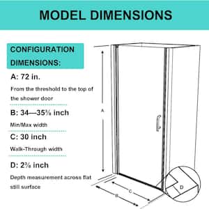 34-35.5 in. W x 72 in. H Pivot Frameless Shower Door in Chorme Finish with Clear Glass