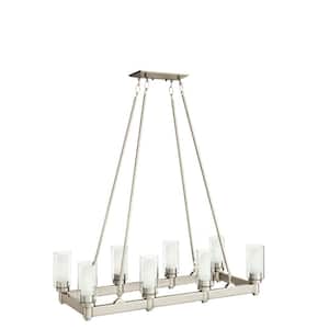 Circolo 8-Light Brushed Nickel Rectangle Contemporary Dining Room Linear Chandelier