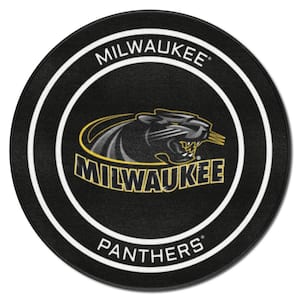 Wisconsin-Milwaukee Black 2 ft. Round Hockey Puck Accent Rug