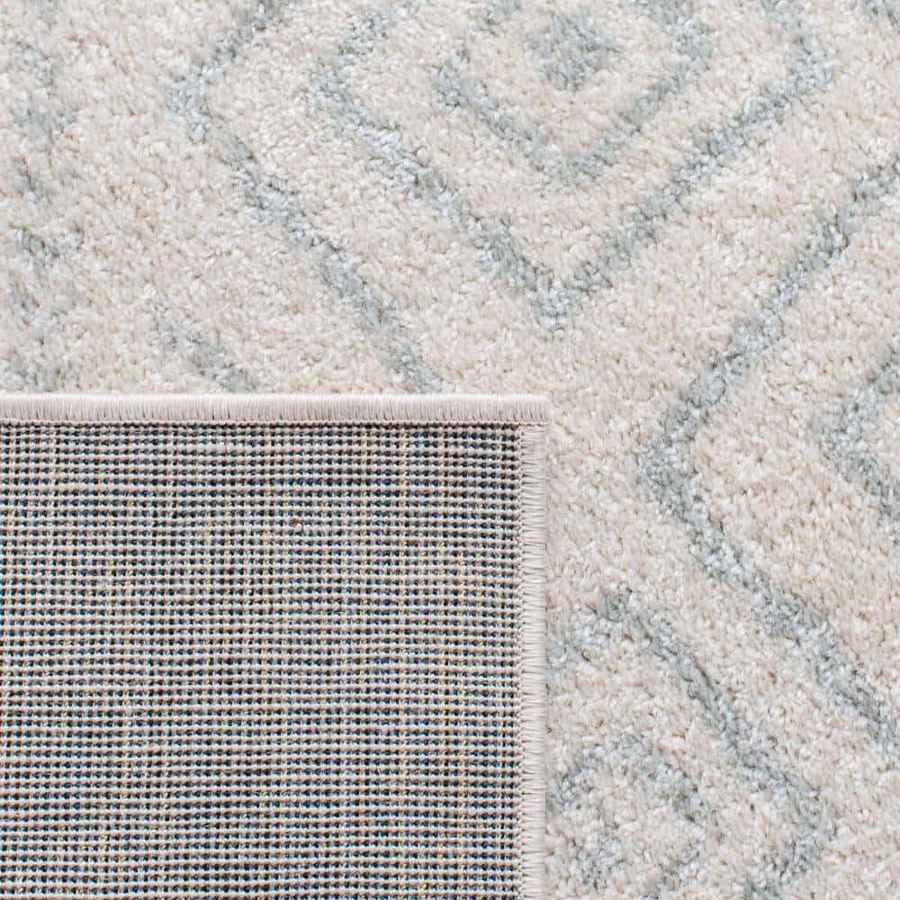 Ivory and Light Grey Geometric Synthetic Runner Rug, 2' x 9'