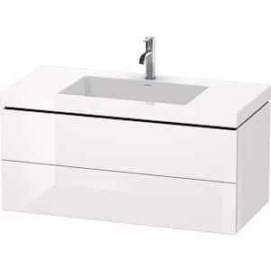 L-Cube 39.375 in. W x 18.875 in. D x 19.625 in. H Floating Bath Vanity in White High Gloss with White Ceramic Top