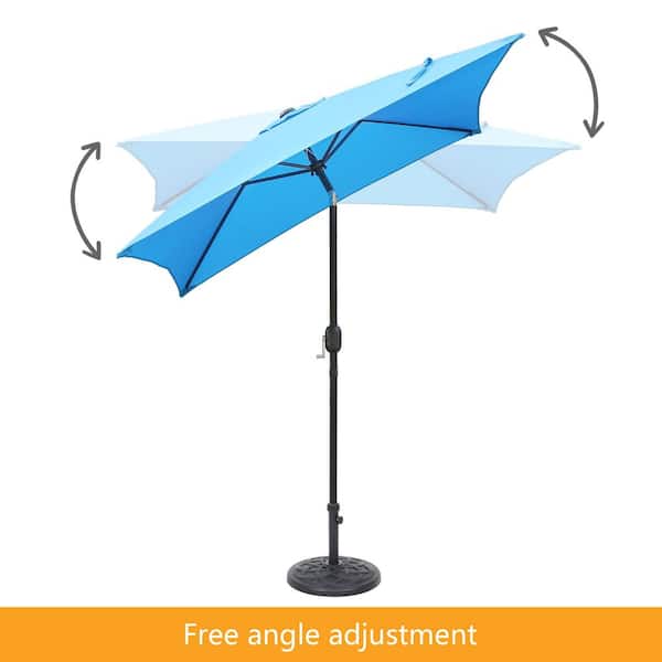dining patio set with umbrella Tevara 8-Piece Rectangle Wood & Aluminum Outdoor Patio Dining Set with Central Pillar Umbrella
