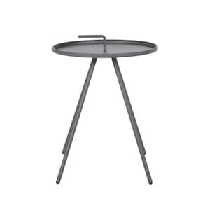 16.50 in. Gray Round Outdoor Side Table with Handle