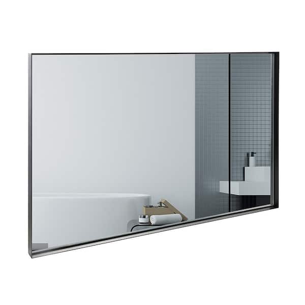 Unbranded 36 in. W x 24 in. H Large Rectangular Aluminum Framed Wall Bathroom Vanity Mirror in Black