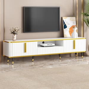 White Luxury Minimalism TV Stand Fits TVs up to 80 to 85 in. with Cabinets, Open Storage Shelf and Drawers