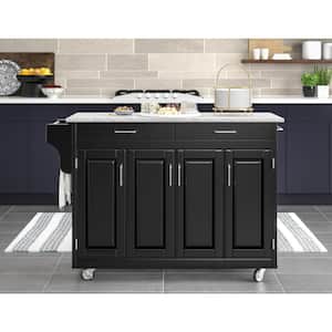 Create-a-Cart Black Kitchen Cart with Salt and Pepper Granite Top