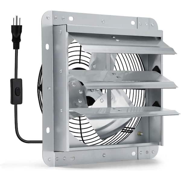 10 in. Shutter Exhaust Fan, Wall Mount Attic Fan with Power Cord for Greenhouses, 820 CFM