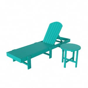 Althura 2 Piece Turquoise Classic HDPE Plastic Adjustable Adirondack Reclining Chaise Lounge with Round Side Table