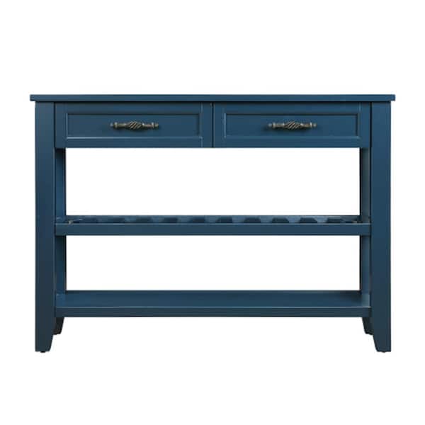 42 in. Solid Wood Pantry Organizer Buffet Sideboard 2-Drawers and 2 Tiers Shelves in Blue