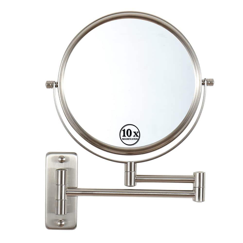 16.8 in. W x 12 in. H Round Magnifying Wall Bathroom Makeup Mirror in Brush