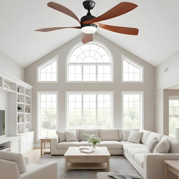 52 in. Integrated LED Indoor Modern Style Downrod Black Walnut Ceiling Fan with Light Kit and Remote Control