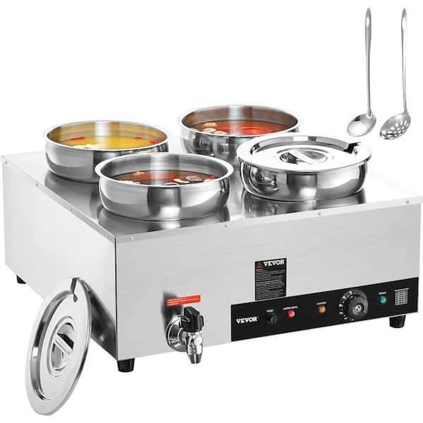 VEVOR Electric Soup Warmer Four 7.4 qt. Stainless Steel Round Pot 86 to 185°F Adjustable Temp 1500-Watts Commercial Bain Marie