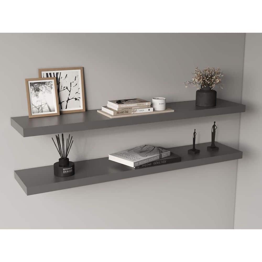 47 in. W x 9.8 in. D Gray Wall Mounted Wood Shelves Decorative Wall Shelf, 
