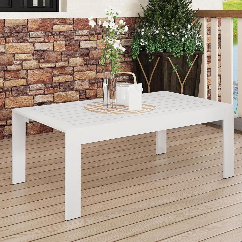 White Aluminum Modern Outdoor Rectangle Coffee Table