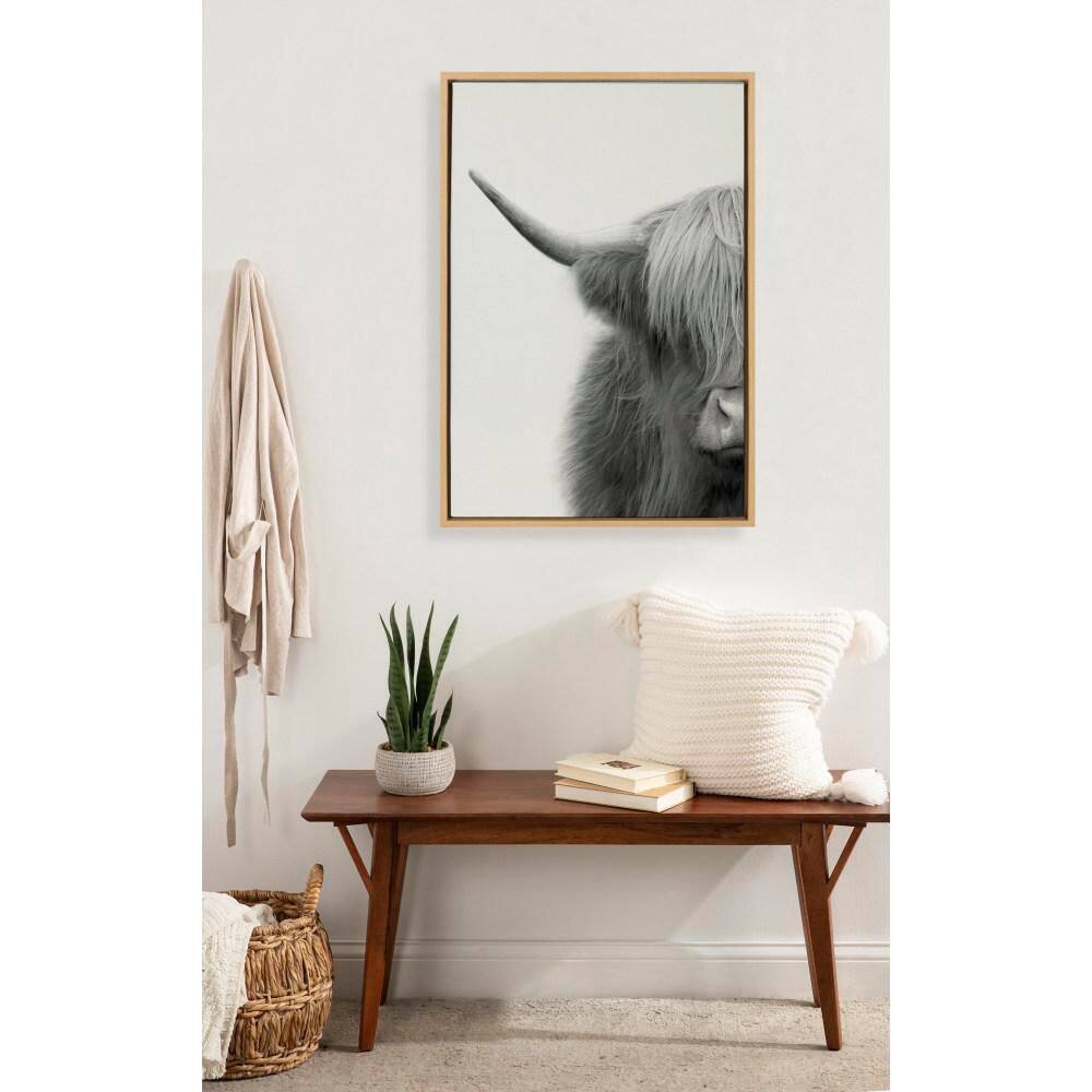 Large Rustic Highland Cow Canvas Print with Natural Frame