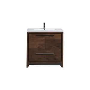 Dolce 36 in. W Bath Vanity in Rosewood with Reinforced Acrylic Vanity Top in White with White Basin