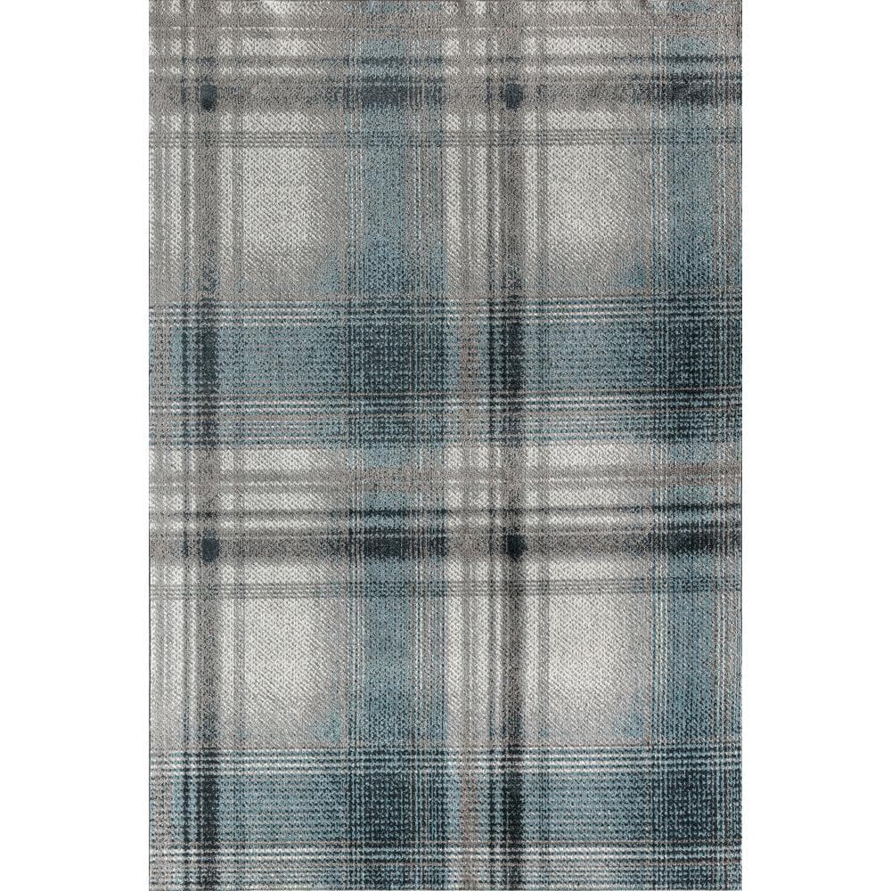 Baltic Rapids Blue Plaid Synthetic Area Rug, 8' x 10'
