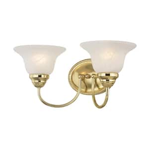 Bodenham 17 in. 2-Light Polished Brass Vanity Light with White Alabaster Glass