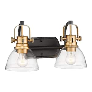 15.8 in. Indoor 2-Light Black and Gold Bedroom Powder Room Hallway Vanity Light Wall Sconce Light